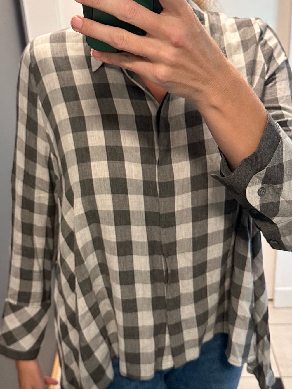 Hana San Flowing grey white checked blouse - 38
